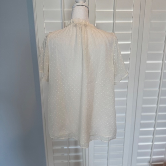 Loft Ruffle Neckline Short Sleeve Blouse Women Size Small White - Picture 11 of 14
